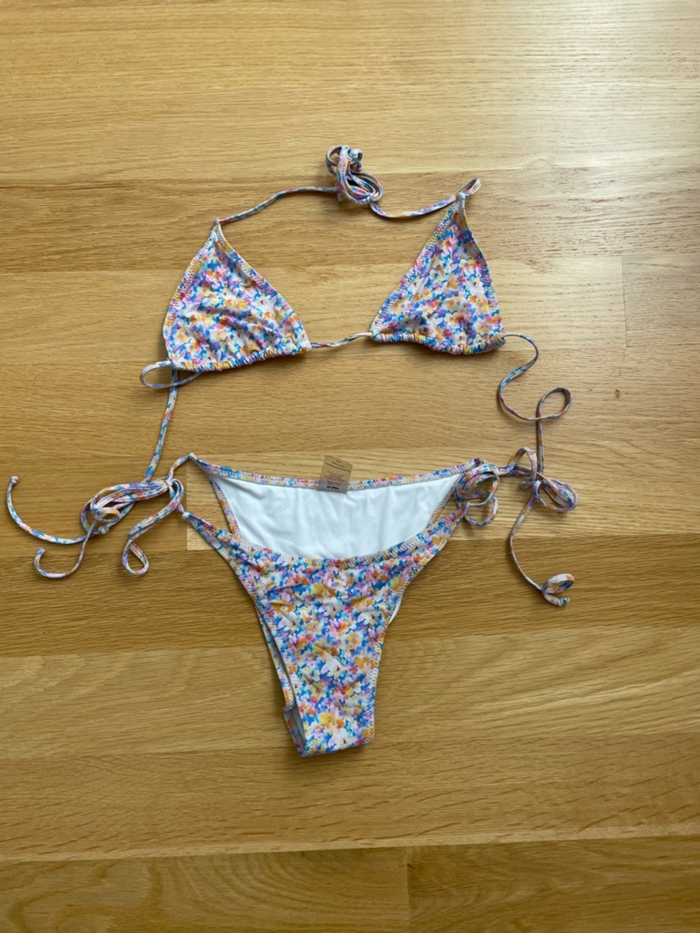 Floral Tie-String Triangle Bikini Set - Multicolor
